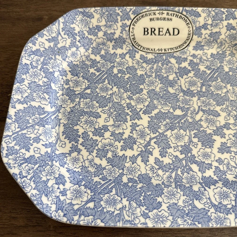 RARE Vintage Frederick Rathbone Burgess Blue & White Chintz Bread Plate England